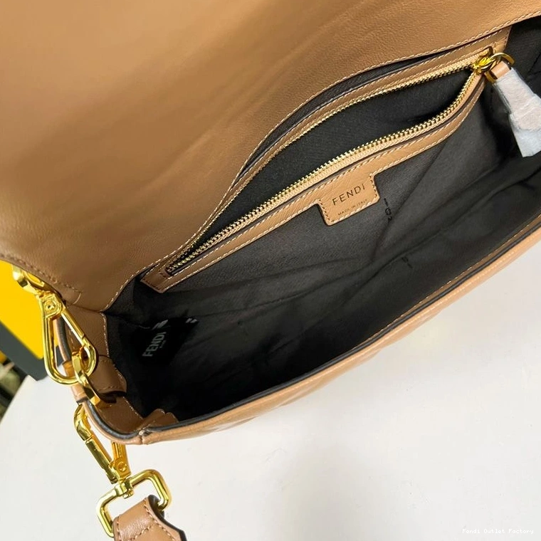 Affordable HOT Brown Nappa In Bag Leather Fendi Motif Baguette FF Medium 0717